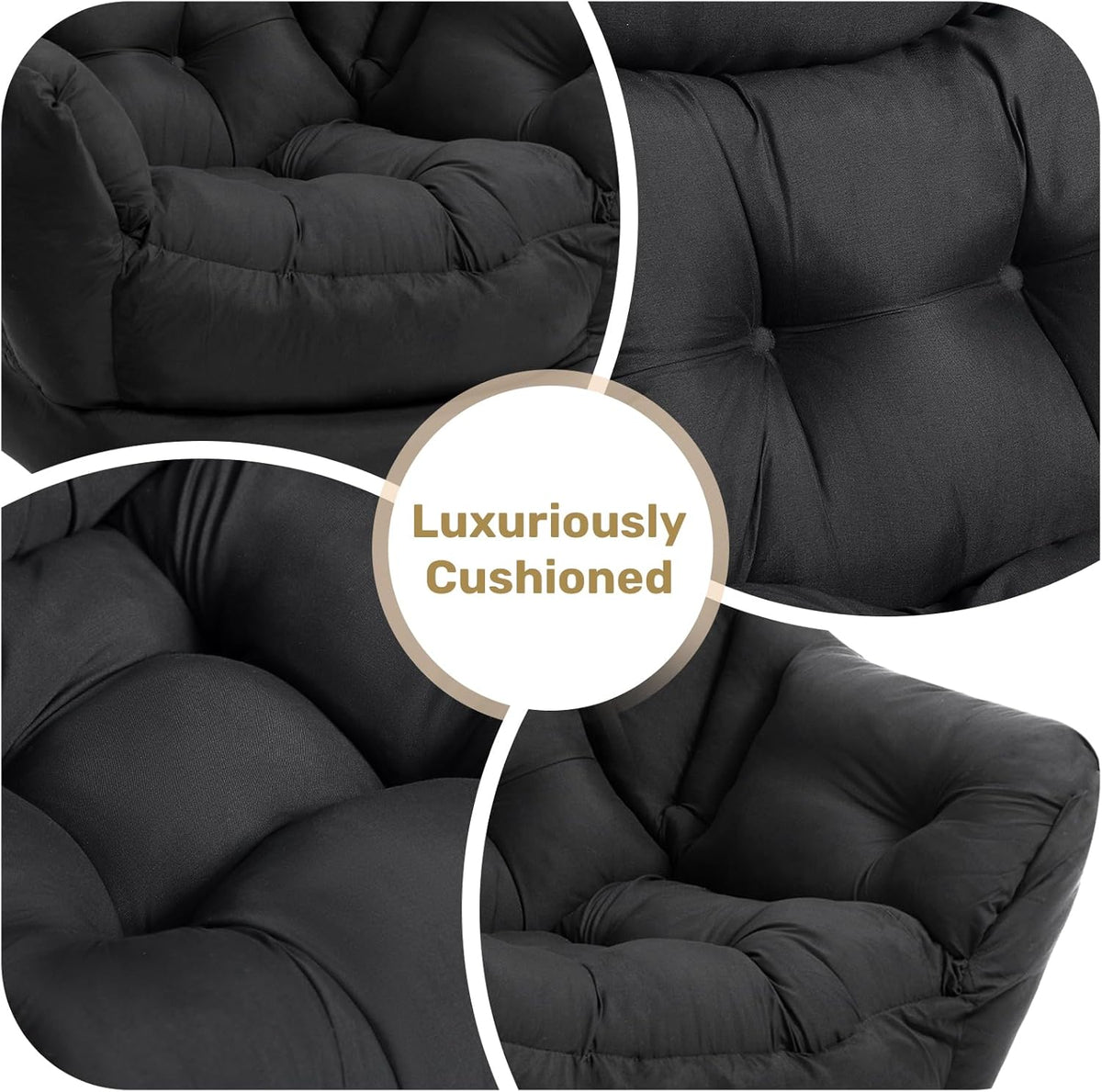 HollyHOME Lazy Chair with Foldable Ottoman,Accent Comfy Lounge Arm Chair and Folding Footrest Stool Set,Leisure Sofa Reading Chair and Footstool for Living Room,Bedroom, Dorm,Peachskin Fabric Black