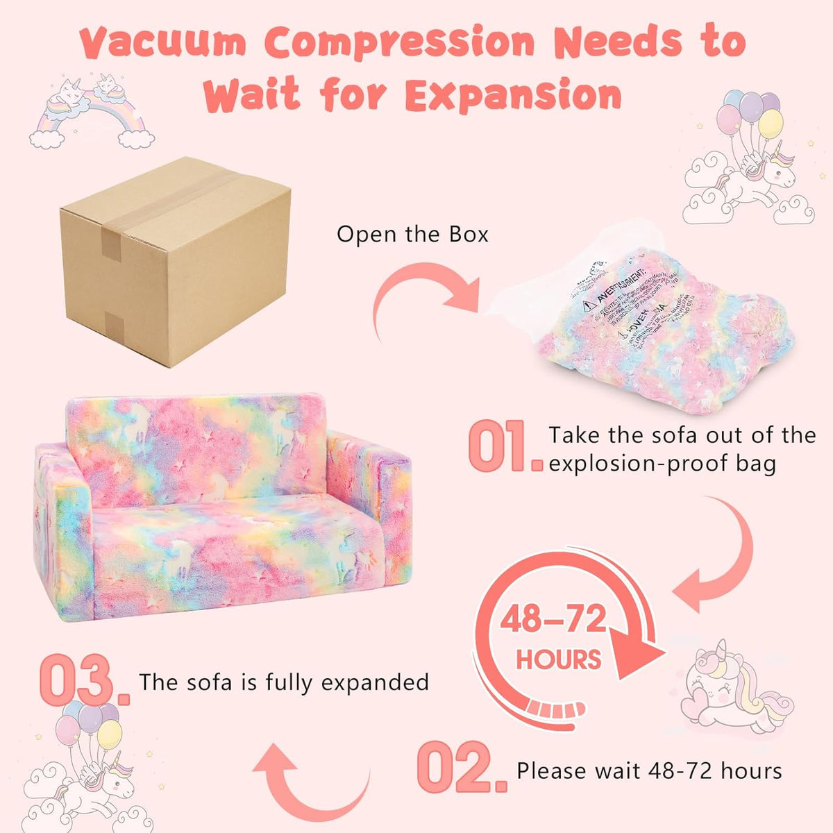 Toddler Chair Comfy,2-in-1 Soft Toddler Couch Fold Out for Kids,Convertible Sofa to Lounger,Gift for Girls and Boys Birthday,Unicorn,Large