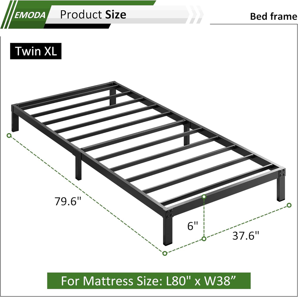 EMODA 6 Inch Twin XL Bed Frames No Box Spring Needed, Heavy Duty XL Twin Metal Platform Bed Frame, Noise Free, Easy Assembly, Black