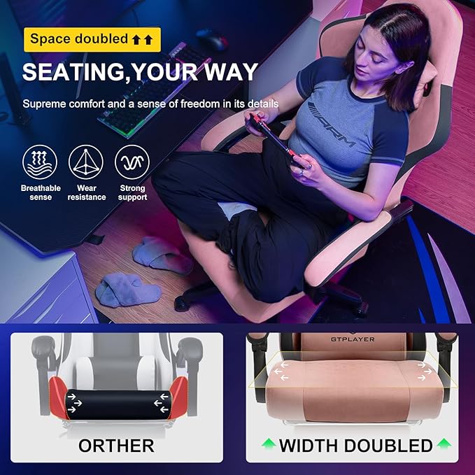 GTPLAYER Gaming Chair, Computer Office Chair with Pocket Spring Cushion, Linkage Armrests and Footrest, High Back Ergonomic Computer Chair with Lumbar Support Task Chair with Footrest