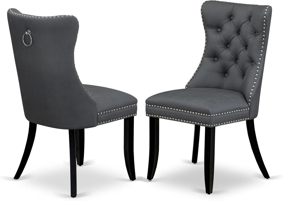 East West Furniture LGDA7-BLK-13 7 Piece Dining Set Includes a Rectangle Kitchen Table with Butterfly Leaf and 6 Polyester Fabric Upholstered Chairs, 42x84 Inch, Black