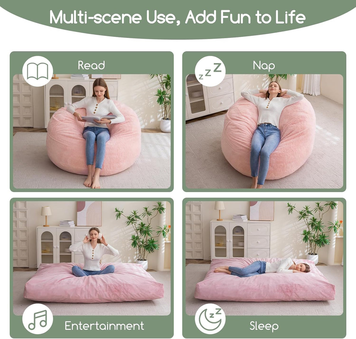 HIGOGOGO Giant Bean Bag Chair Bed for Adults,Convertible Beanbag Folds from Lazy Chair to Floor Mattress Bed,Large Floor Sofa Couch with High-Density Foam Filling, Machine Washable