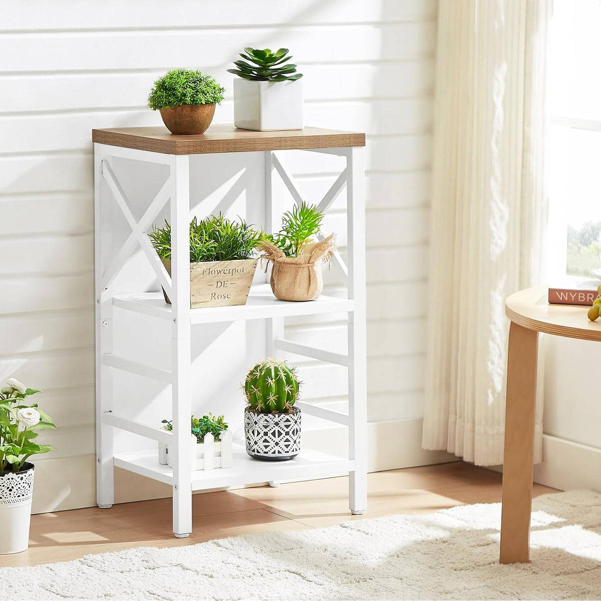 Small Bookshelf,3 Tier Industrial Bookcase with Metal Frame and Backboard,Low White Book Shelf,Book case for Small Spaces,Living Room,Bedroom and Home Office