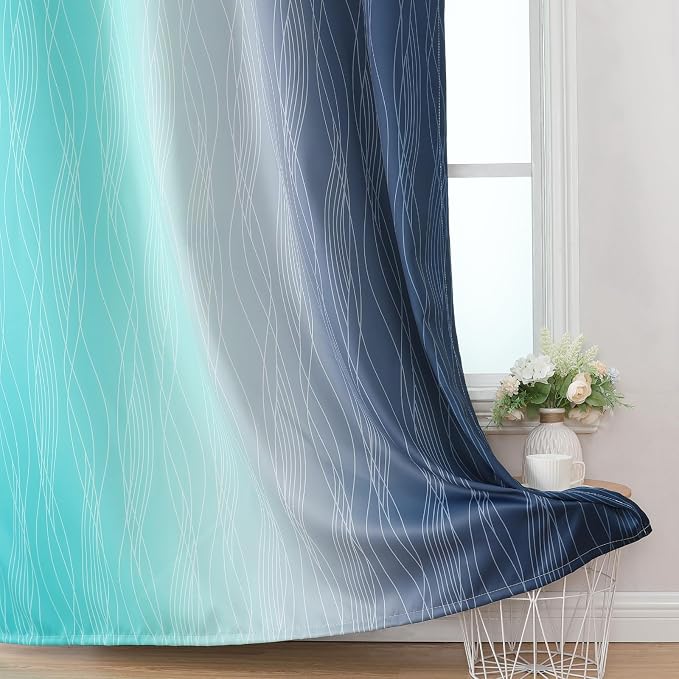 Estelar Textiler Navy Blue and Teal Gradient Blackout Curtains