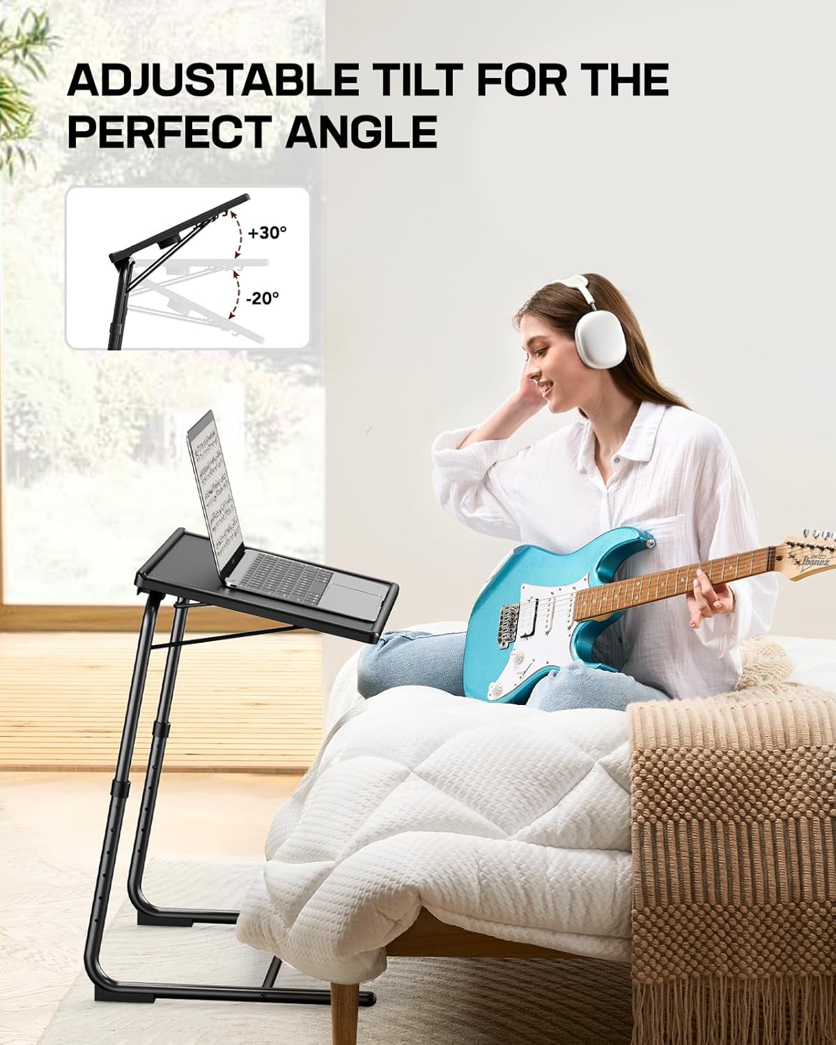 LORYERGO TV Tray - TV Table, Folding Table Trays, w/6 Height & 3 Tilt Angle, TV Tray Table w/Cup Holder, Dinner Tray for Eating on Couch, Laptop, Bed & Couch