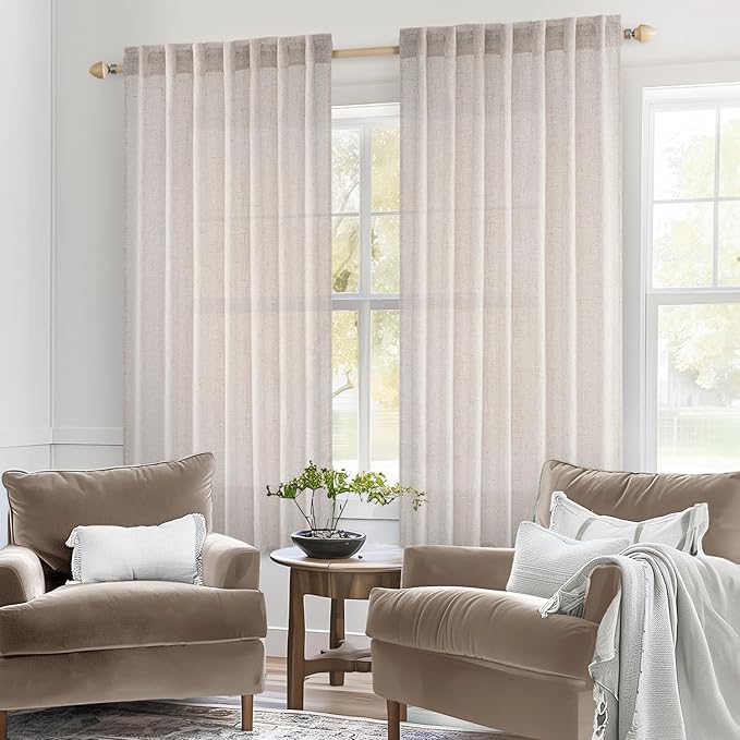 MIULEE White Linen Curtains 63 Inch Length 2 Panels