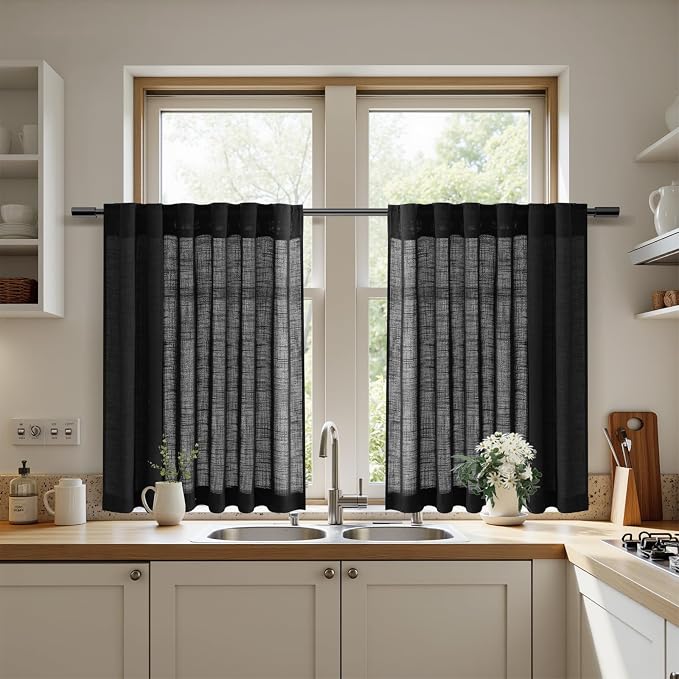 Nanspring Short Linen Curtains 36 Inch Length