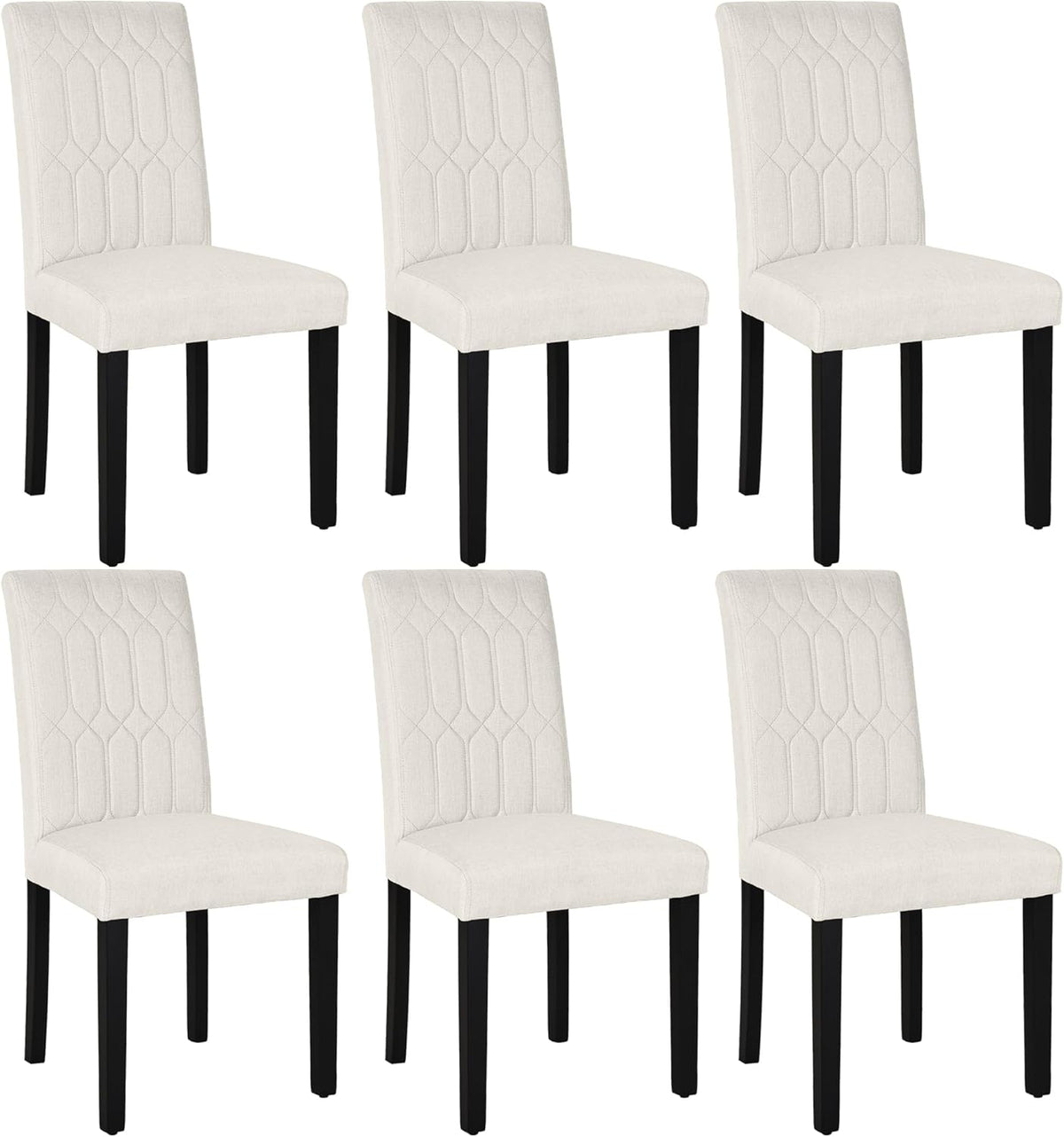 VECELO Upholstered Dining Chairs Set of 6, Modern Accent Parsons with Comfort Seat, Solid Wood Legs w/Rubber Footpads, for Living Room Kitchen, Beige