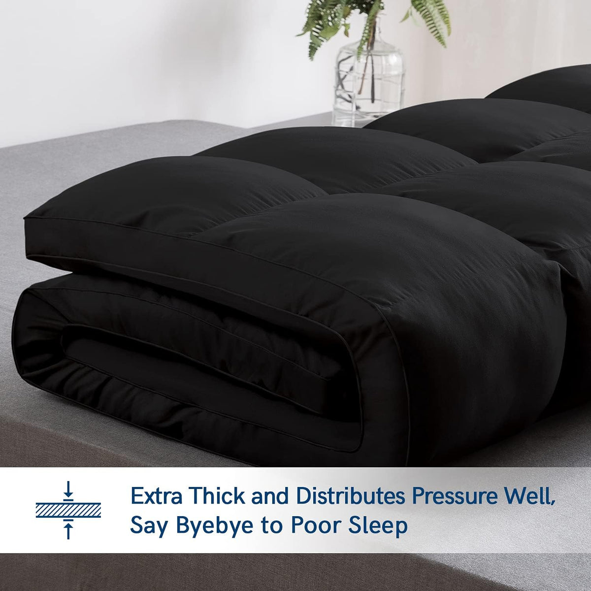 ELEMUSE King Black Mattress Topper for Back Pain, Extra Thick Mattress Pad Cover, Plush Soft Pillowtop with Elastic Deep Pocket, Overfilled Down Alternative Filling