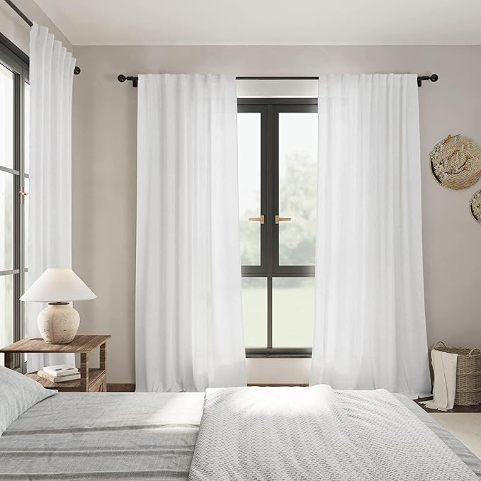 Nanspring White Linen Back Tab Curtains 85 Inch Length