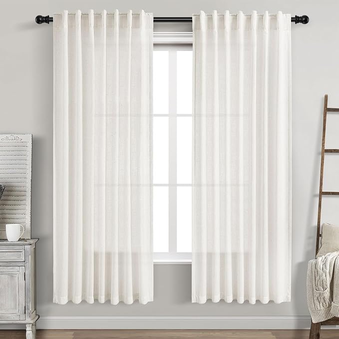 Beige White Linen Curtains 72 Inch Length