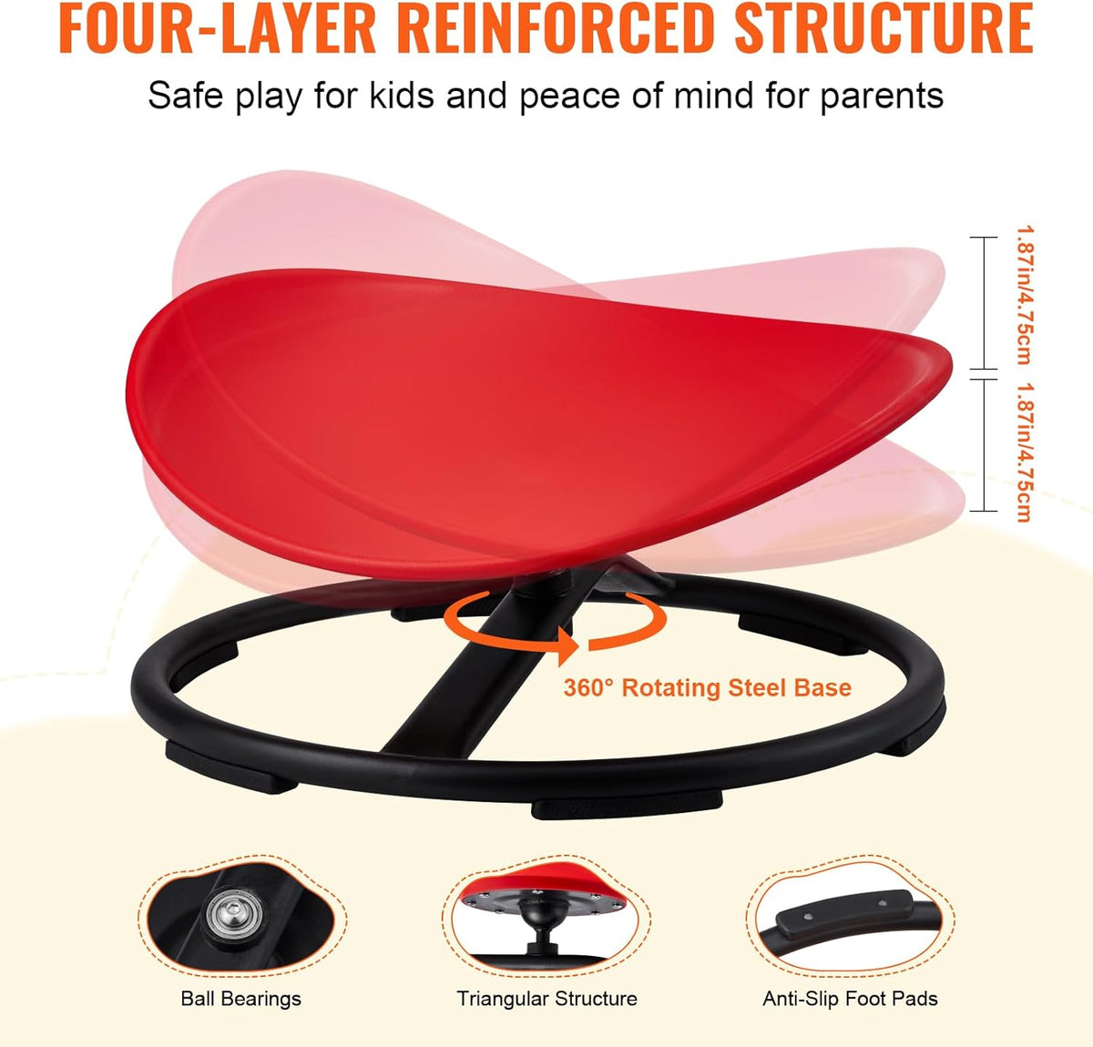 VEVOR Kids Swivel Chair, 220 LBS Capacity, Sensory Spinning Chair, Autistic Kids Sensory Toy Chair with Non-Slip Metal Base, Toddler Sit and Spin for Coordination Balance Focus Training Red