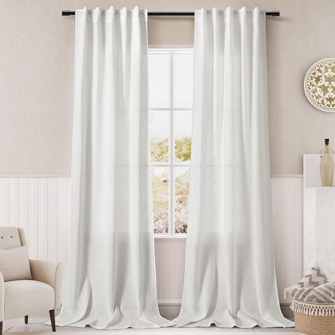 Linen Off White Curtains 120 inch Extra Long