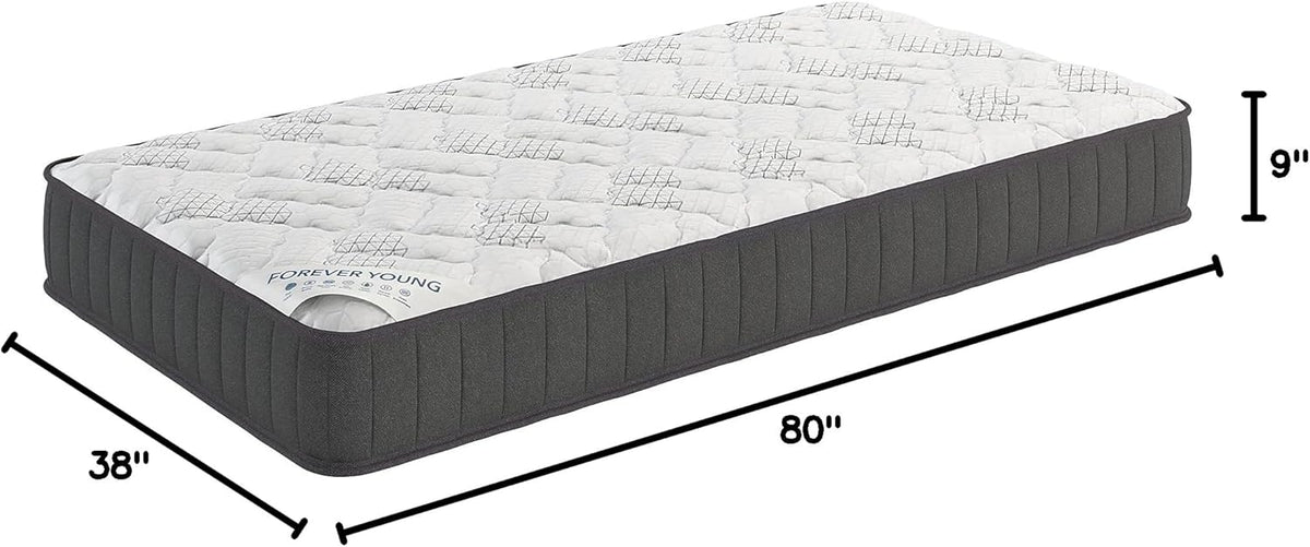 Ottomanson Twin XL 9" Hybrid Mattress - Medium-Firm Support - Made in USA - Individually Pocketed Coils & CertiPUR-US Foam - Fiberglass-Free - Bed in a Box
