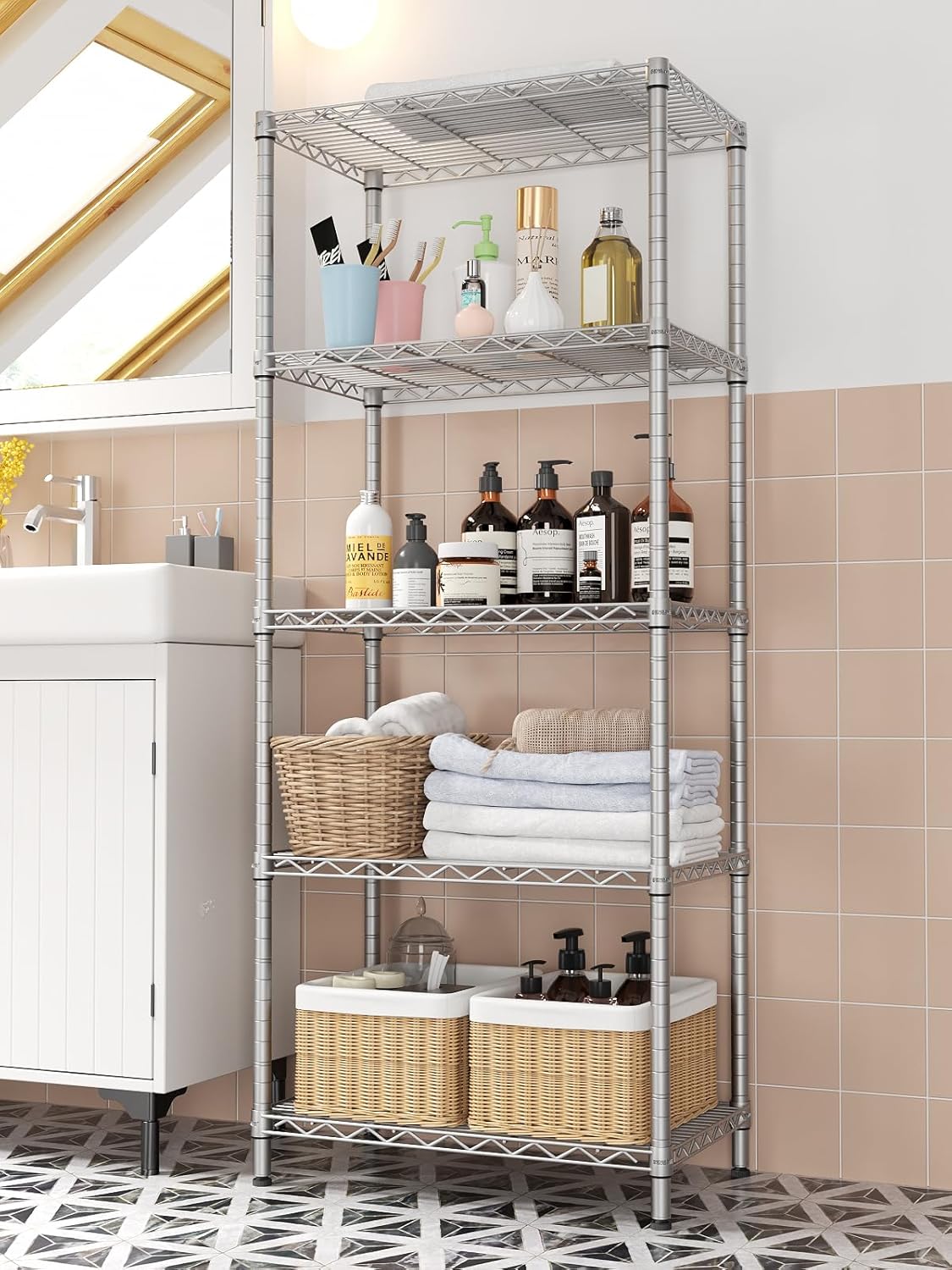 SINGAYE 5 Tier Storage Garage Shelving Units Heavy Duty Wire Shelves Pantry Metal for Pantry Closet Kitchen Laundry Bathroom Organizers Shelf Home Shorage Gray