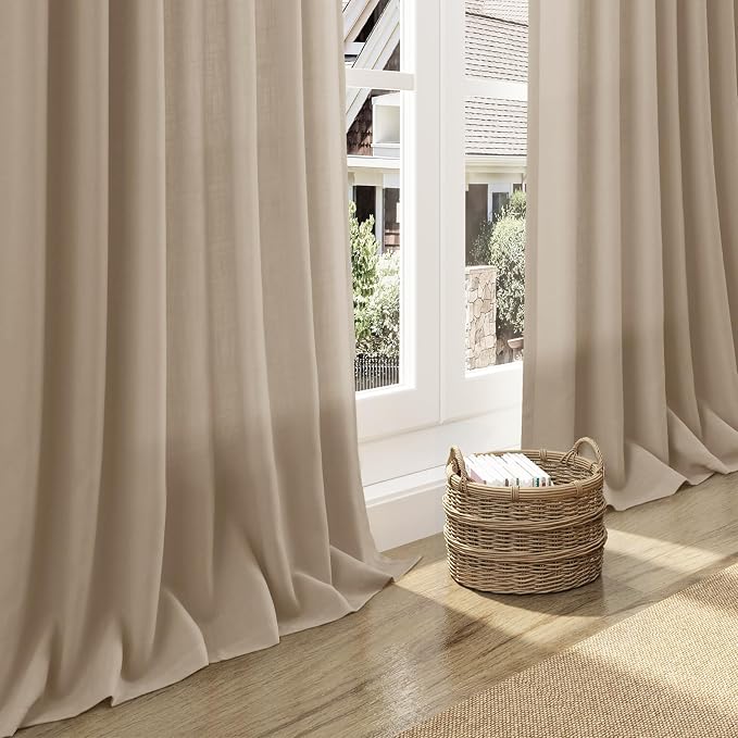 Sepia Beige Linen Curtains 112 Inches Long