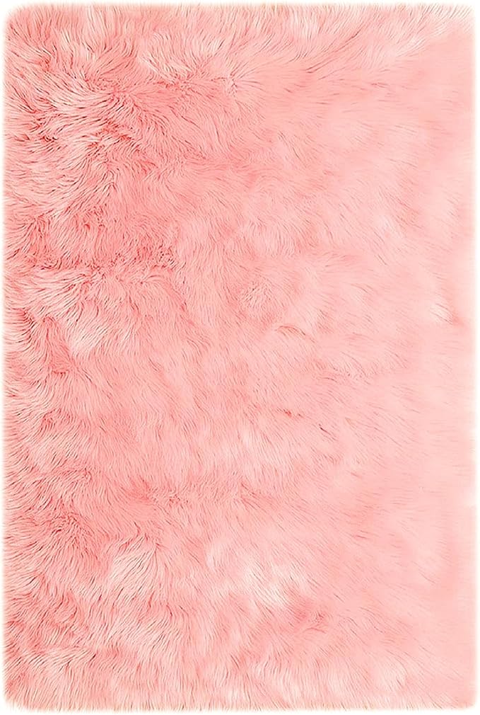 Goolela Pink Fluffy Fuzzy Rug for Girls Bedroom 3x5 Faux Fur Rug Furry Shag
