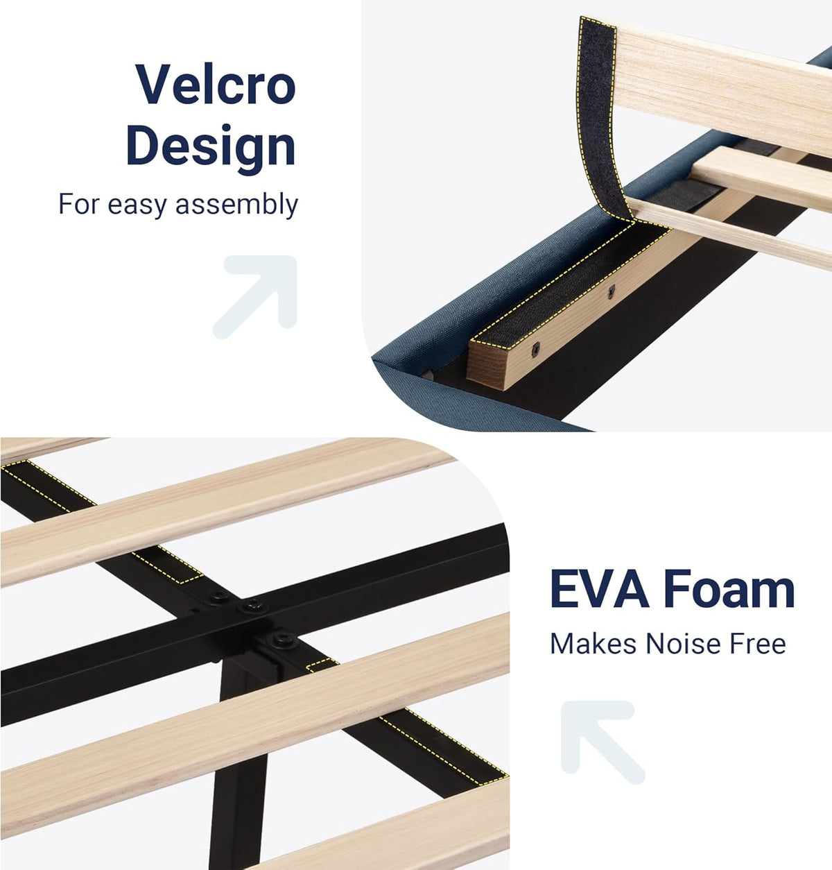 Allewie King Size Platform Bed Frame with Fabric Upholstered Headboard and Wooden Slats Support, Fully Upholstered Mattress Foundation/No Box Spring Needed/Easy Assembly, Navy Blue