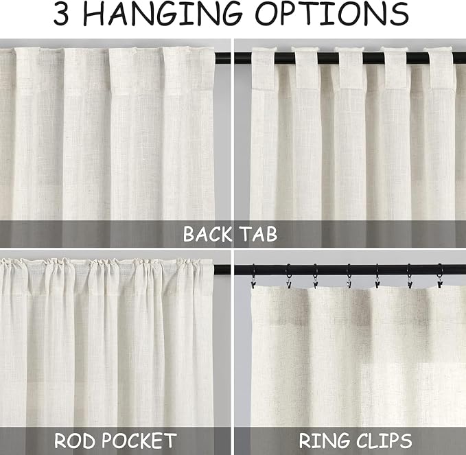 Nanspring Cream 80 inch Linen Curtains