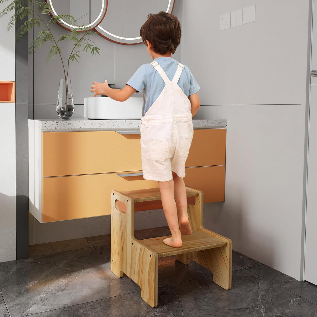 Wooden Step Stool for Kids,Supports 300 lbs Kids Toddler Stepping Stool Toilet/Kitchen/Bed Foot Stool,Natural,2 Packs