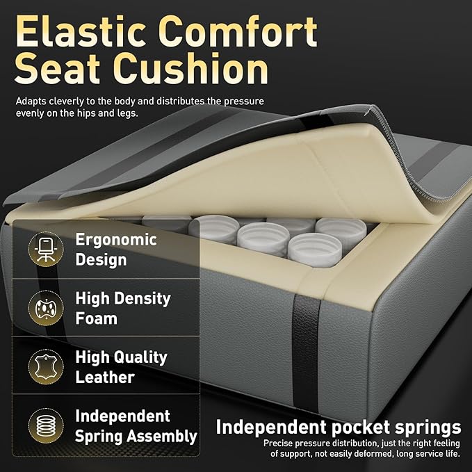 HLDIRECT Gaming Chair, Ergonomic Video Game Seat with 360° Swivel & Lumbar Massage, Computer Chair PU Leather Cushion for Adults Home/Office Use (Black & Grey)