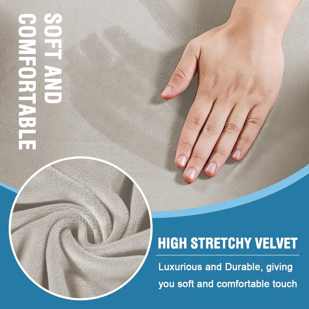 H.VERSAILTEX Sofa Cover 2 Piece T Cushion Armchair Slipcovers Thick Velvet Couch Cover Stretch T Cushion Sofa Covers for 1 Cushion Couch with 1 Individual T Cushion Covers Washable, Oatmeal