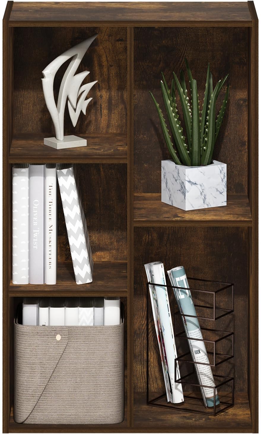 Furinno Luder 5-Cube Open Shelf Bookcase, Bookshelf, Amber Pine