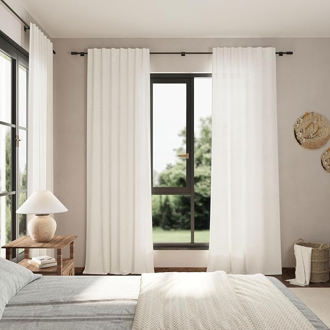 Nanspring Beige White Linen Curtains
