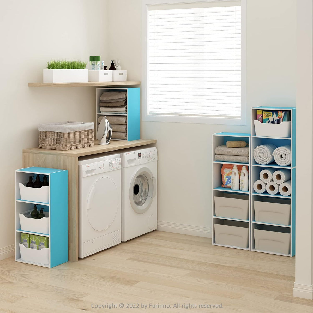 Furinno Luder 3-Tier Open Shelf Bookcase, Light Blue/White