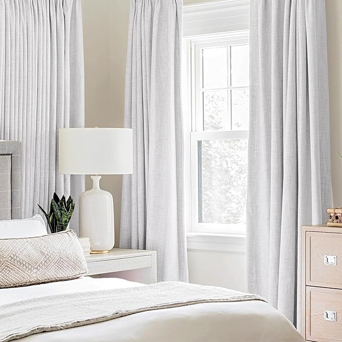 MIULEE Linen Texture Curtains for Bedroom Solid 100% Blackout Thermal Insulated