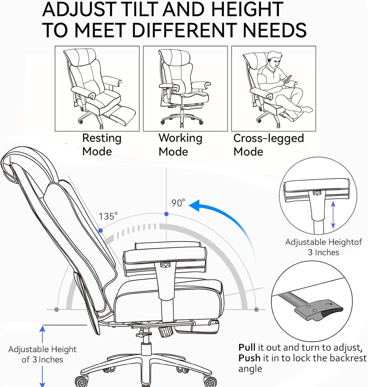 Efomao Big and Tall Green Office Chair 450LBS – Ergonomic High-Back Executive Chair with Footrest, Adjustable Padded Armrests, PU Leather Computer Chair with Lumbar Support for Home or Office, Yellow