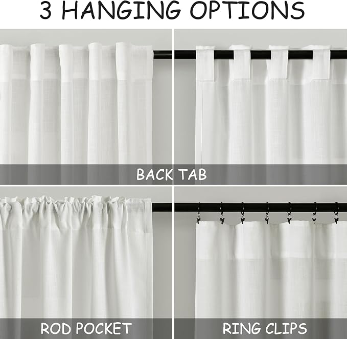 Nanspring Ivory Linen Curtains 95 Inch Length