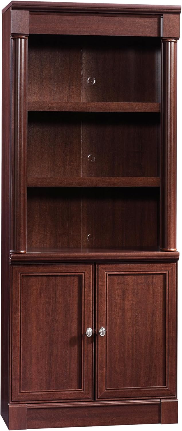 Sauder Palladia Book Shelf, Bookshelf with Storage, Library Bookcase with Doors and Adjustable Shelves, L: 29.37" x W: 13.90" x H: 71.85", Select Cherry