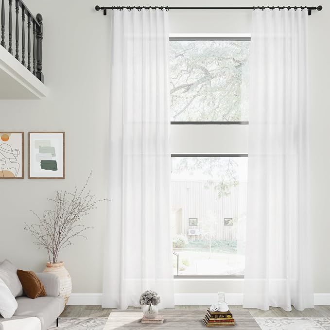 Nanspring White Linen Curtains 142 Inches Long