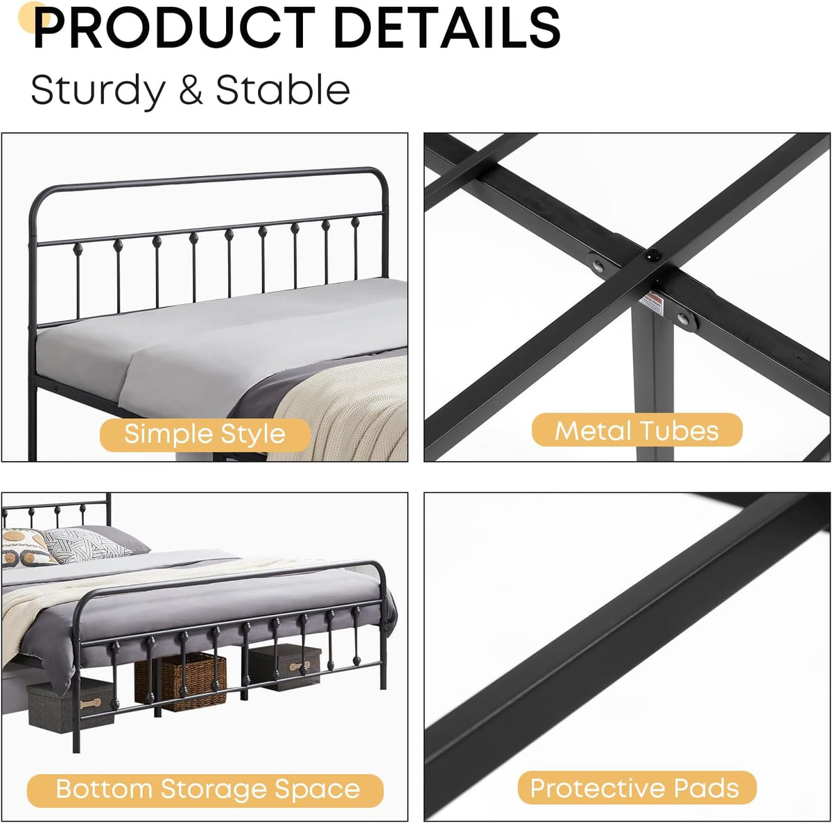 Twin Bed Frame-Classic Metal Platform Bed Frame Mattress Foundation with Victorian Style Iron-Art Headboard/Footboard/Storage Space/No Box Spring Needed/Black