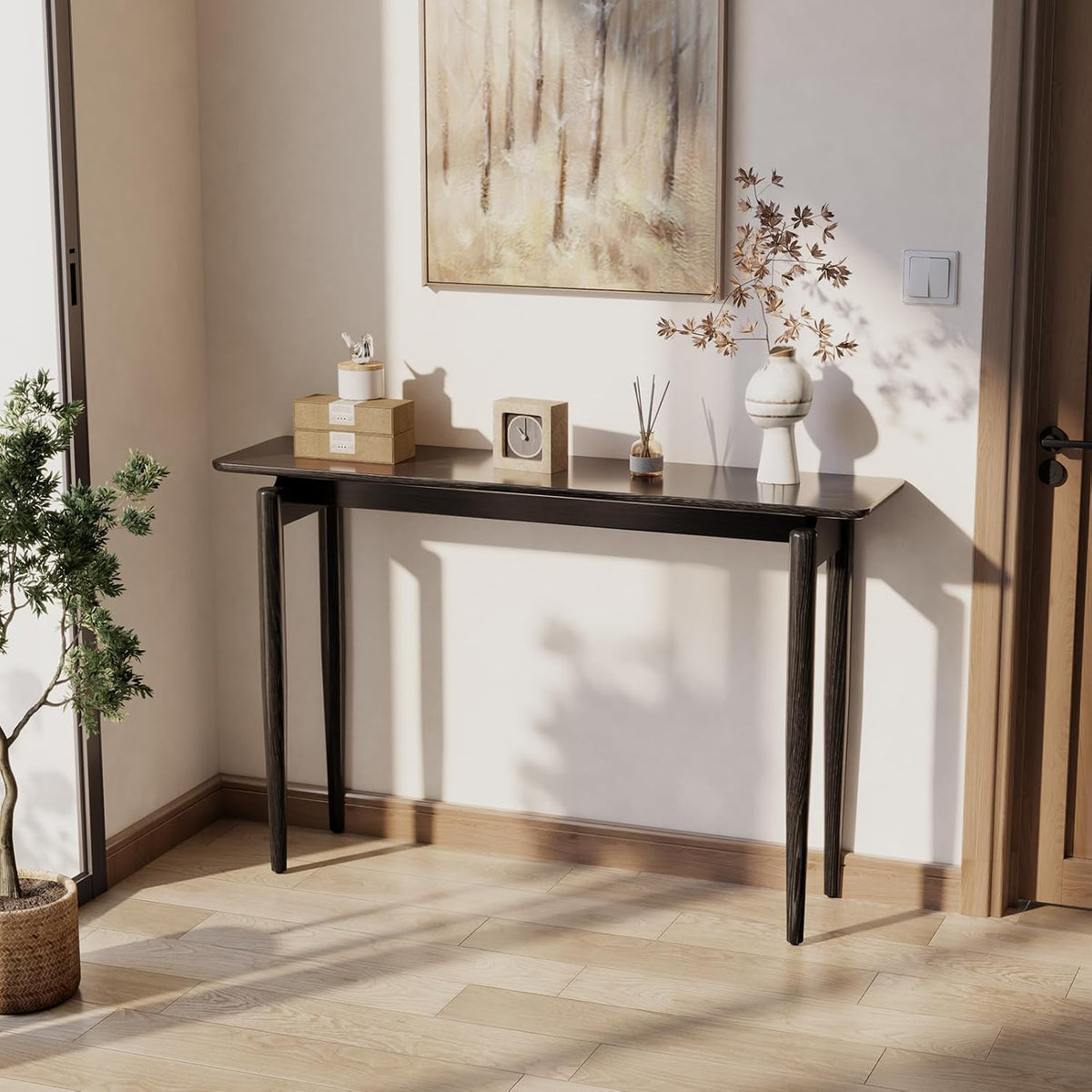 Wood Console Table Walnut Entryway Table, Thin Console Table, Sofa Tables for Living Room (47.2'')