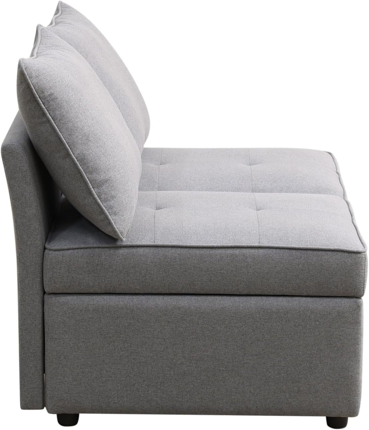 Convertible Ottoman Sofa with Storage, Modern Sackcloth Futon Couch with 2 Pillows Adjustable Backrest, Recliner Folding Loveseat for Living Room, Apartment Dorm, Office,Grey