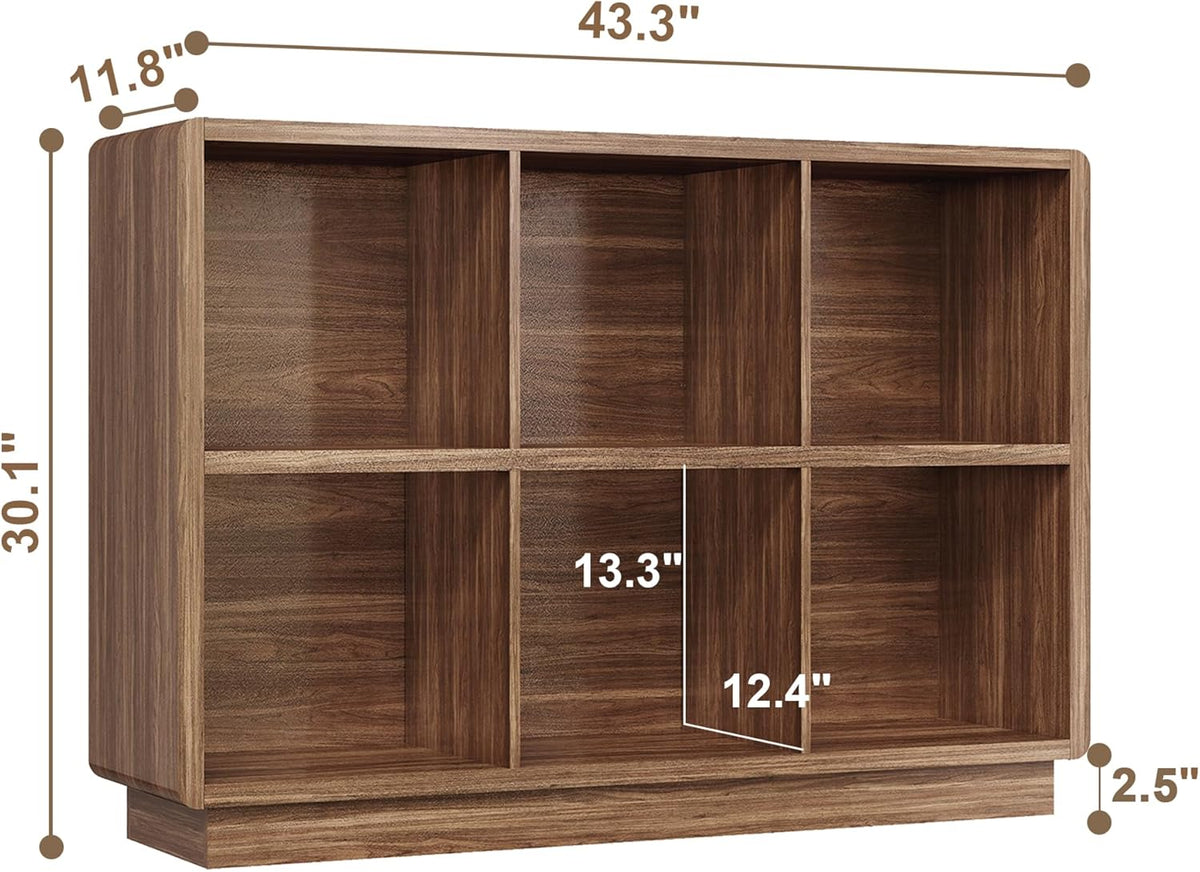 ChooChoo 6 Cube Storage Organizer, Wooden Bookcase with Storage, Cube Storage Bookshelf for Bedroom and Home Office, Brown Walnut
