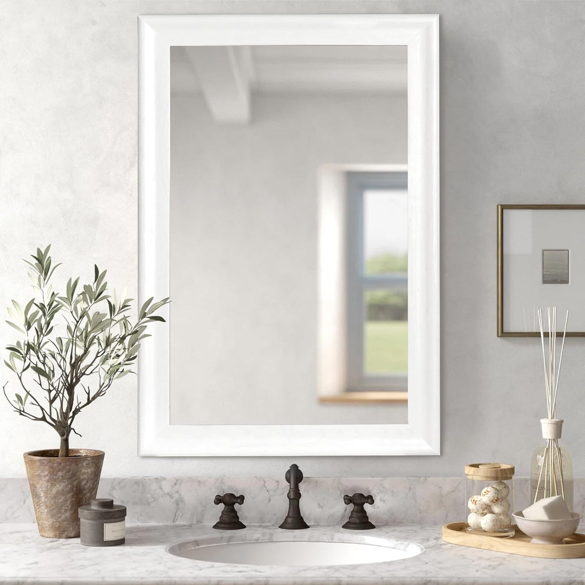 CULER White Wood Wall Mirror for Bathroom,Rectangle 20 x 30 inch Hanging Vatiny Mirrors with Wooden Frame for Living Room,Bedroom,Entryway