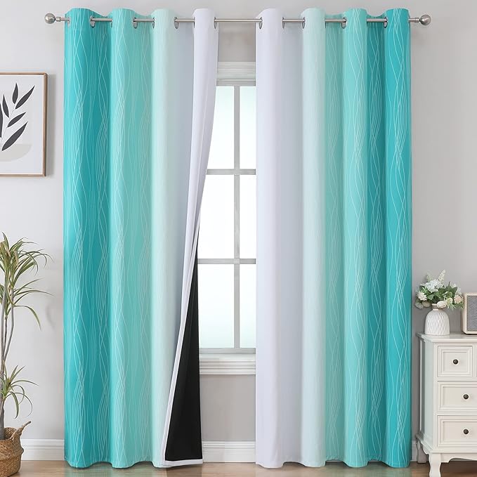 Estelar Textiler Teal and Grayish White Blackout Curtains