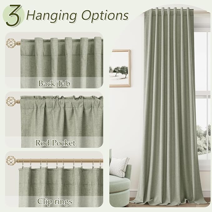 Guken 100% Blackout Linen Curtains 110 Inch Wide by 52 Inch 2 Panels Set