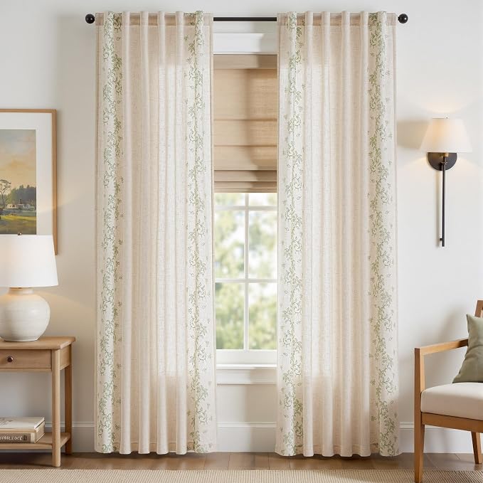 jinchan Evelyn Embroidered Linen Curtains