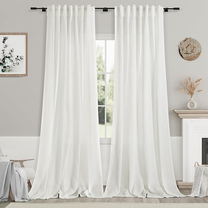Nanspring Ivory Linen Curtains 95 Inch Length
