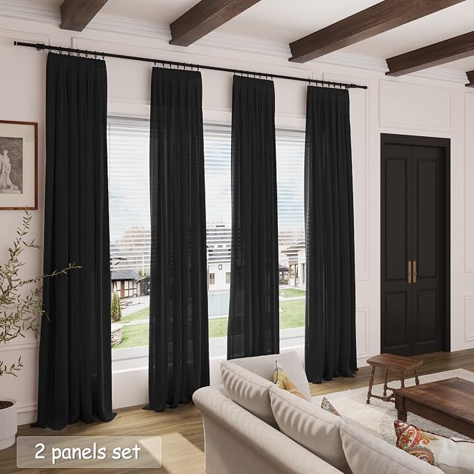 Nanspring Black Linen Textured Curtains