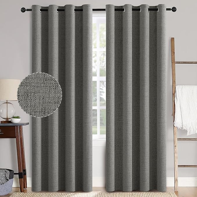 MIULEE Linen Texture Curtains for Bedroom Solid 100% Blackout Thermal Insulated