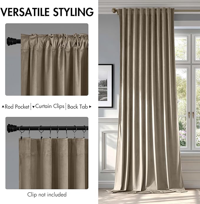 MIULEE Taupe Velvet Curtains 90 inches