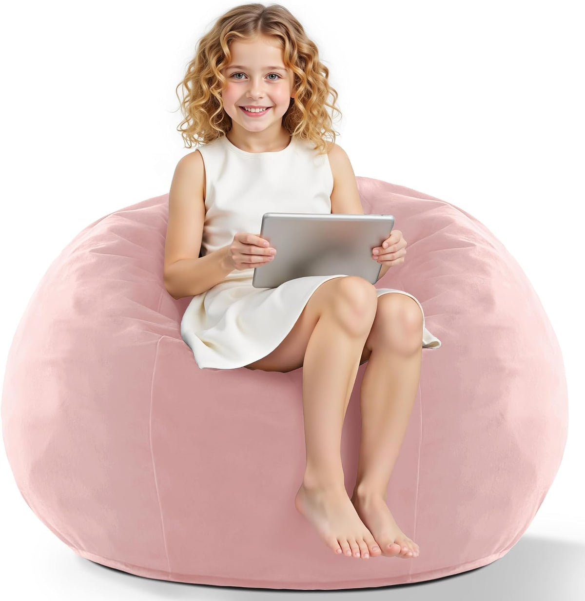 HABUTWAY 2FT Bean Bag Chair, 2' Beanbags Small Bean Bag Chairs with Filling, Teardrop Bean Bag Chair Luxurious Velvet Ultra Soft Fur with Removable Cover (Soft Pink)