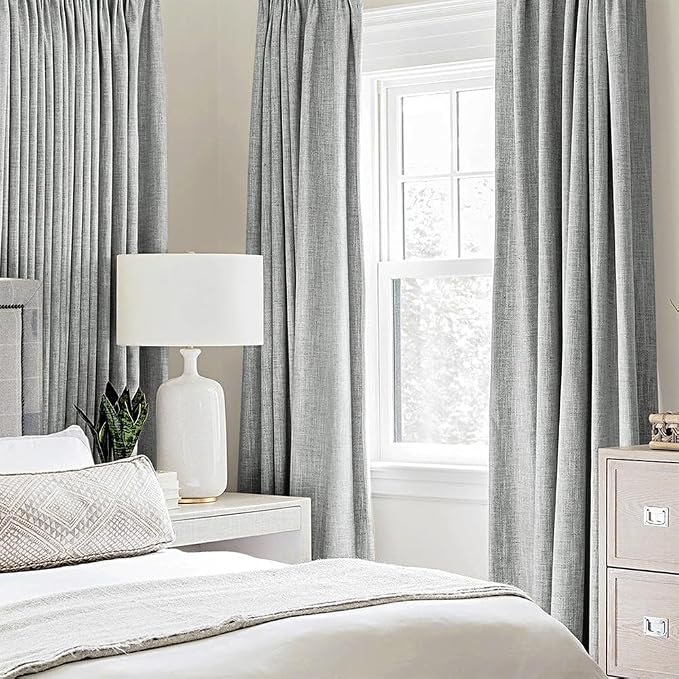MIULEE Linen Curtains for Bedroom 100% Blackout Thermal Insulated Glacier Gray