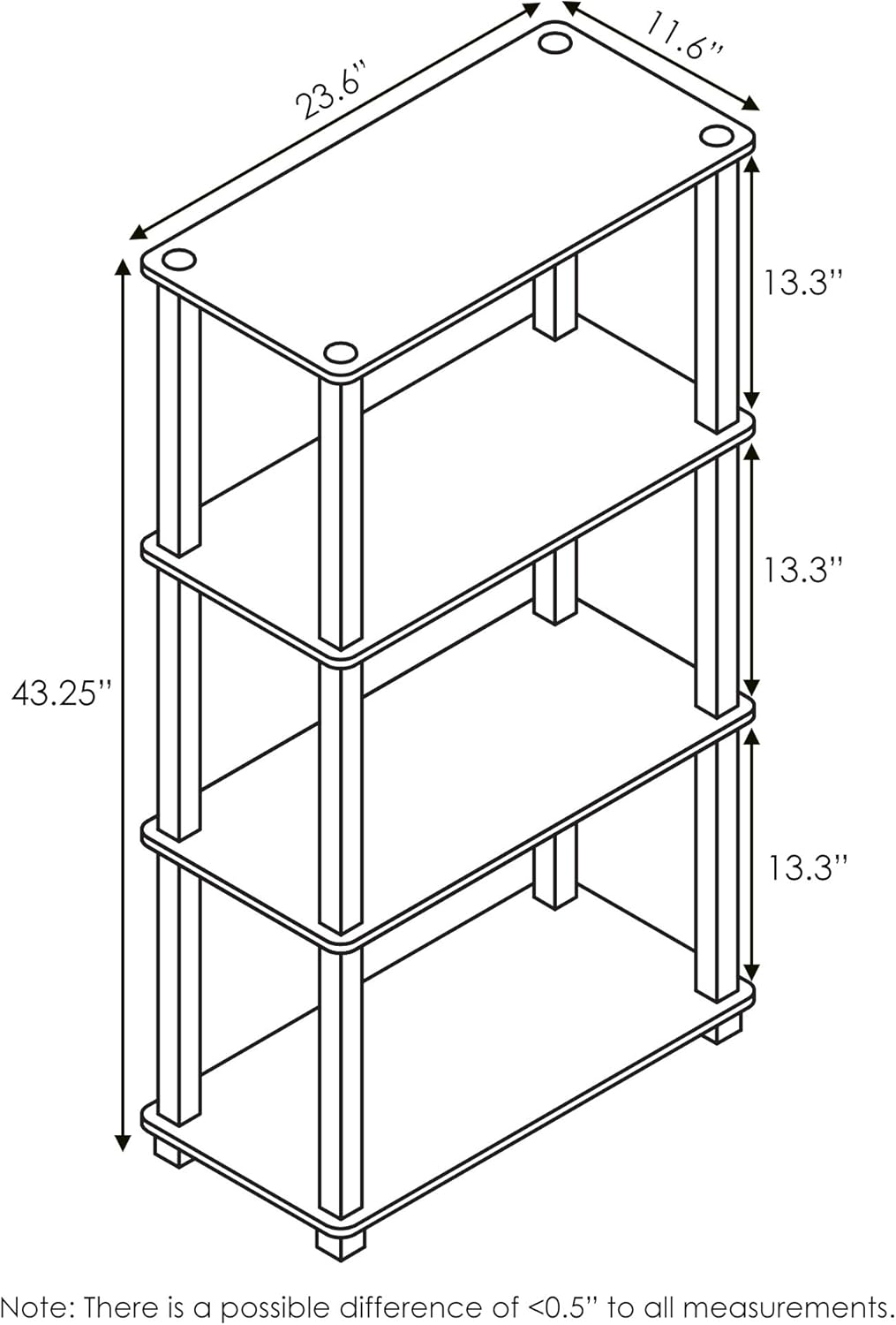 Furinno Turn-N-Tube 4-Tier Multipurpose Shelf Display Rack, Square Tube, Columbia Walnut/Black