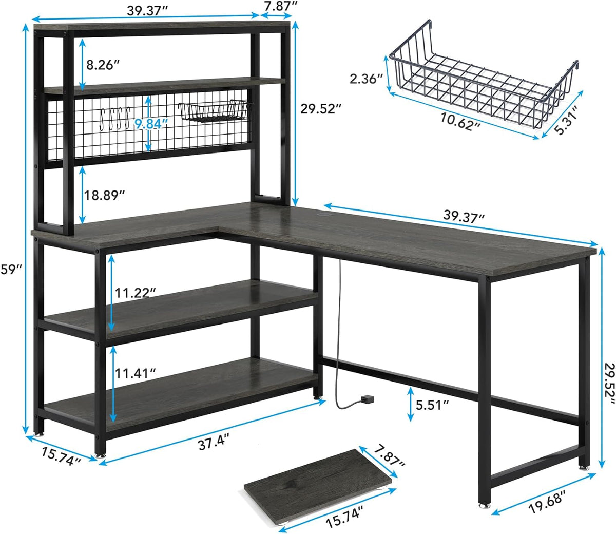 Tribesigns 55" Large Computer Desk with Wireless Charging 5 Storage Shelves, Office Desk Study Table Writing Desk Workstation with Hutch Bookshelf for Home Office(Gray)